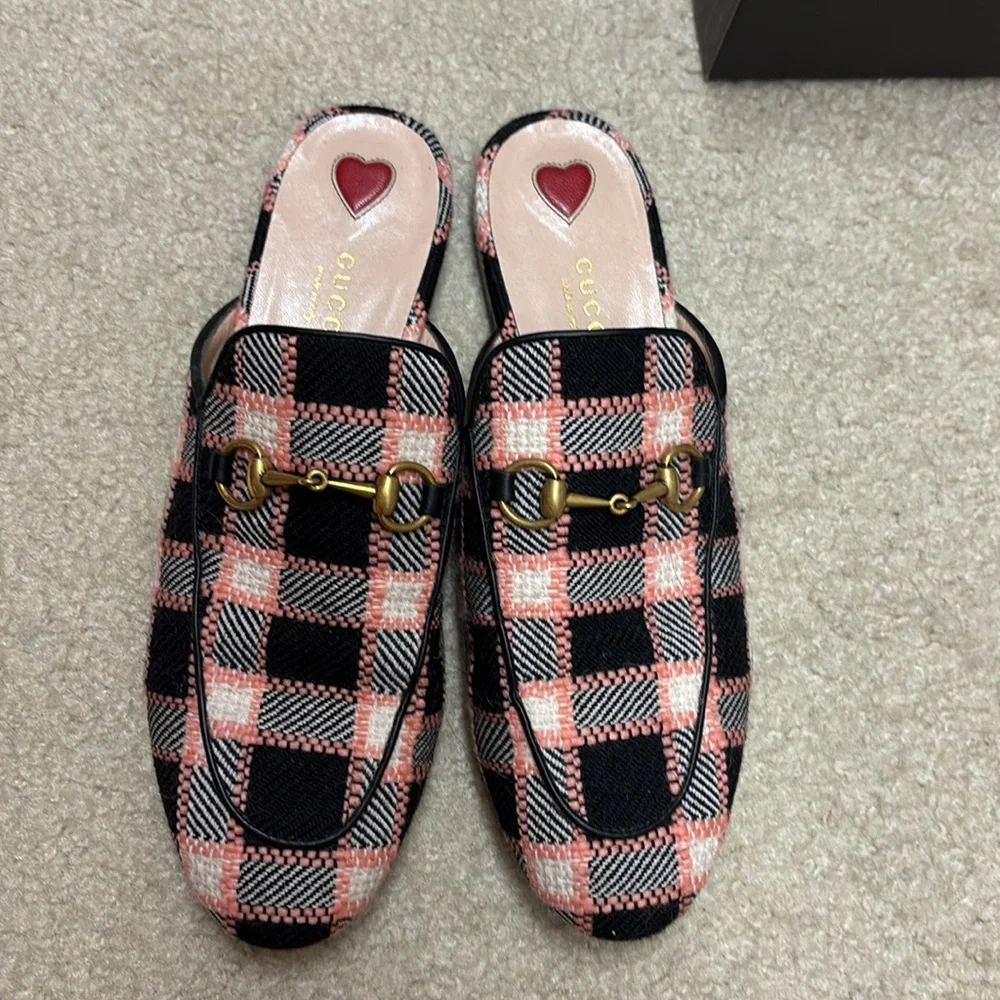 *GUCCI* Princetown Pink and Black Tweed Slides 38 - Picture 2 of 8